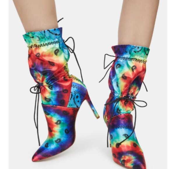 TIE DYE MONEY MAKING MADNESS BANDANA PRINT BOOTIES - Picture 1 of 5
